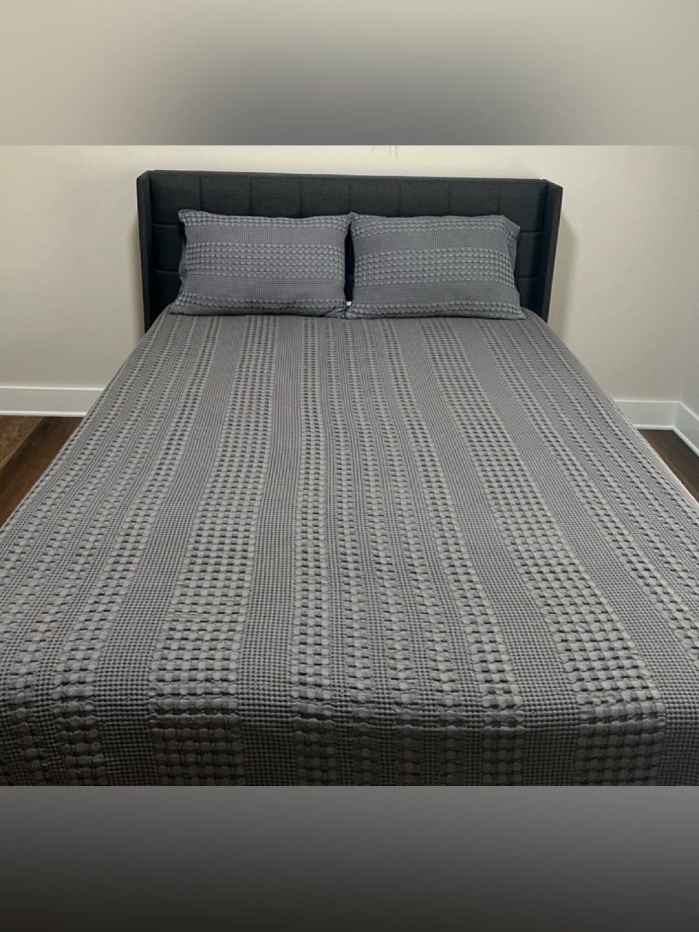 PHF 100% Cotton Waffle Weave Queen Bedding Set - Blanket & 2 Shams Dark Grey